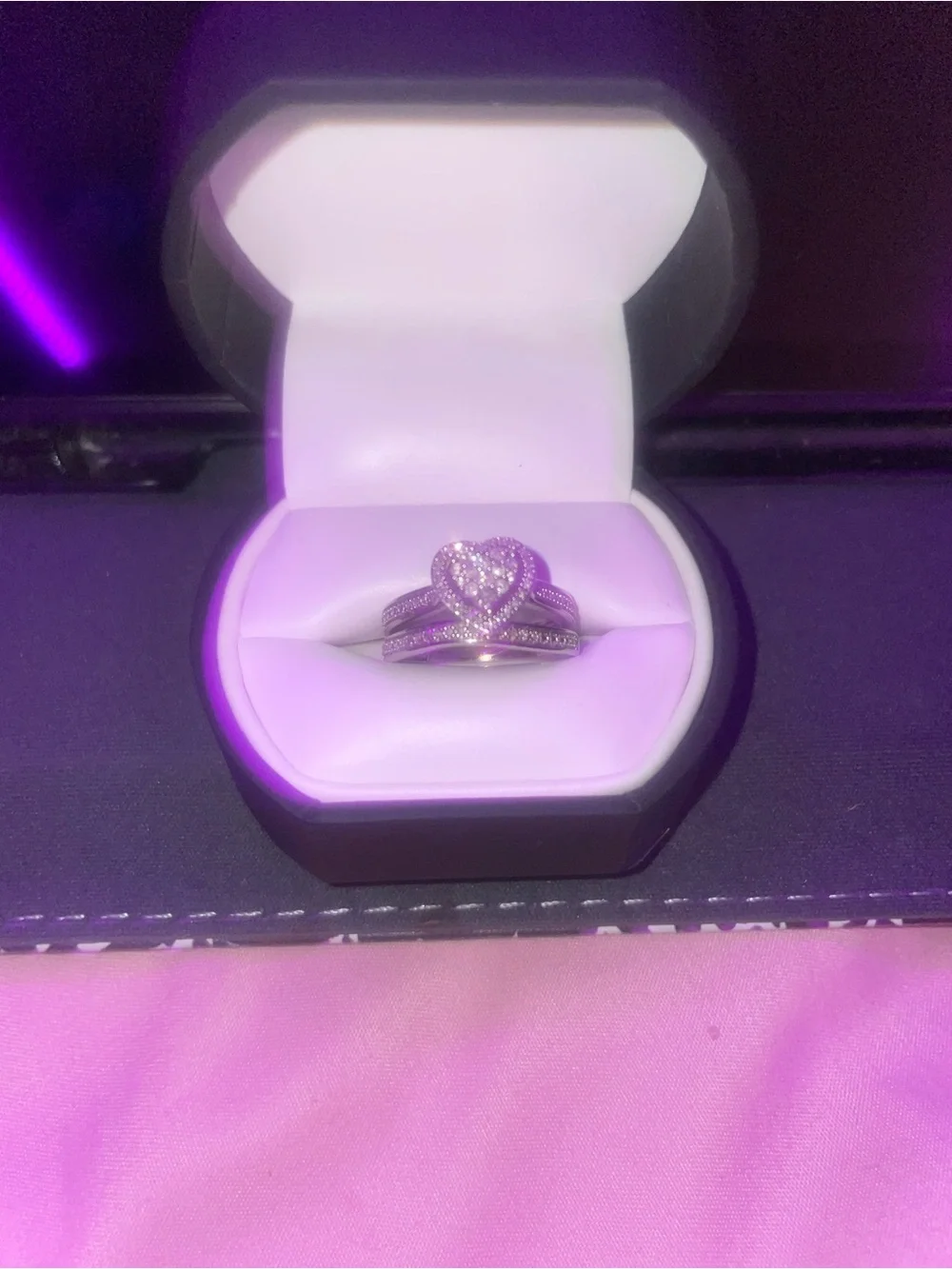 Zales Silver Heart Halo Ring Set with Pavé Accent